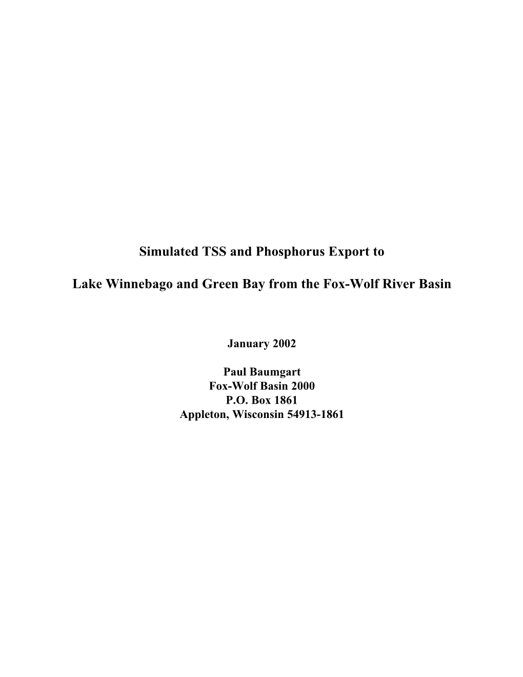 Simulated TSS and Phosphorus Export to Lake Winnebago And