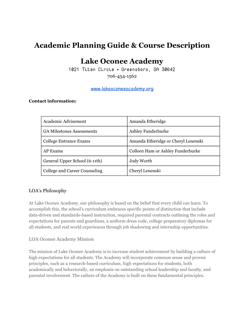 Academic Planning Guide & Course Description Lake Oconee