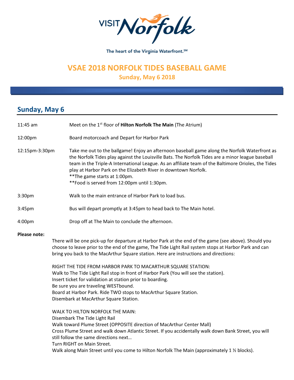 VSAE 2018 NORFOLK TIDES BASEBALL GAME Sunday, May 6 2018