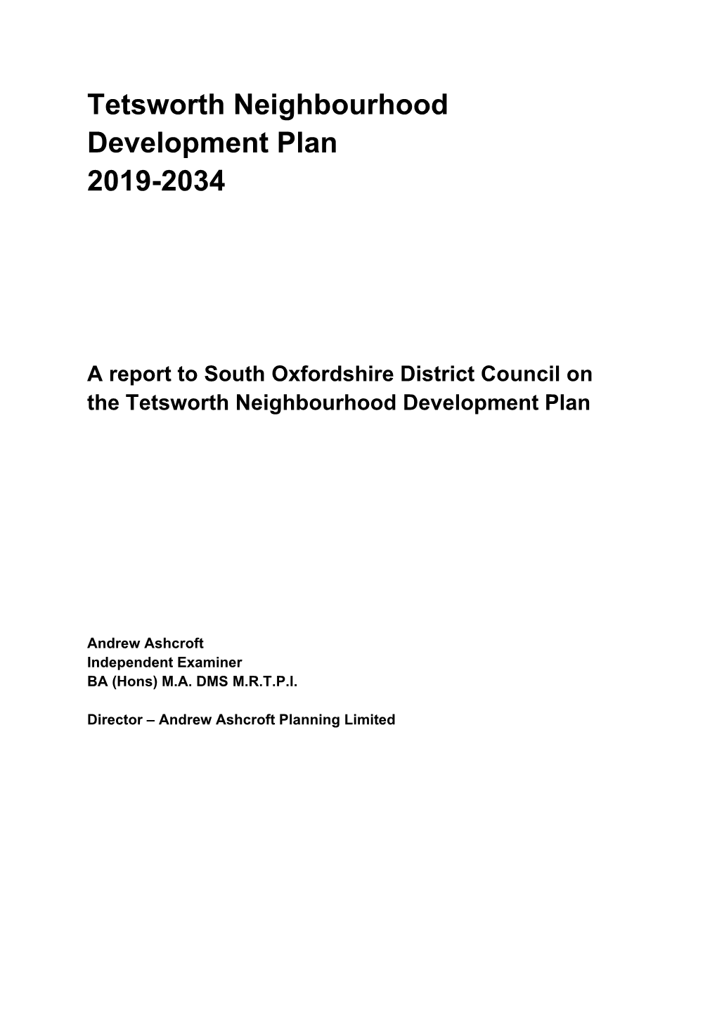 Tetsworth Neighbourhood Development Plan 2019-2034