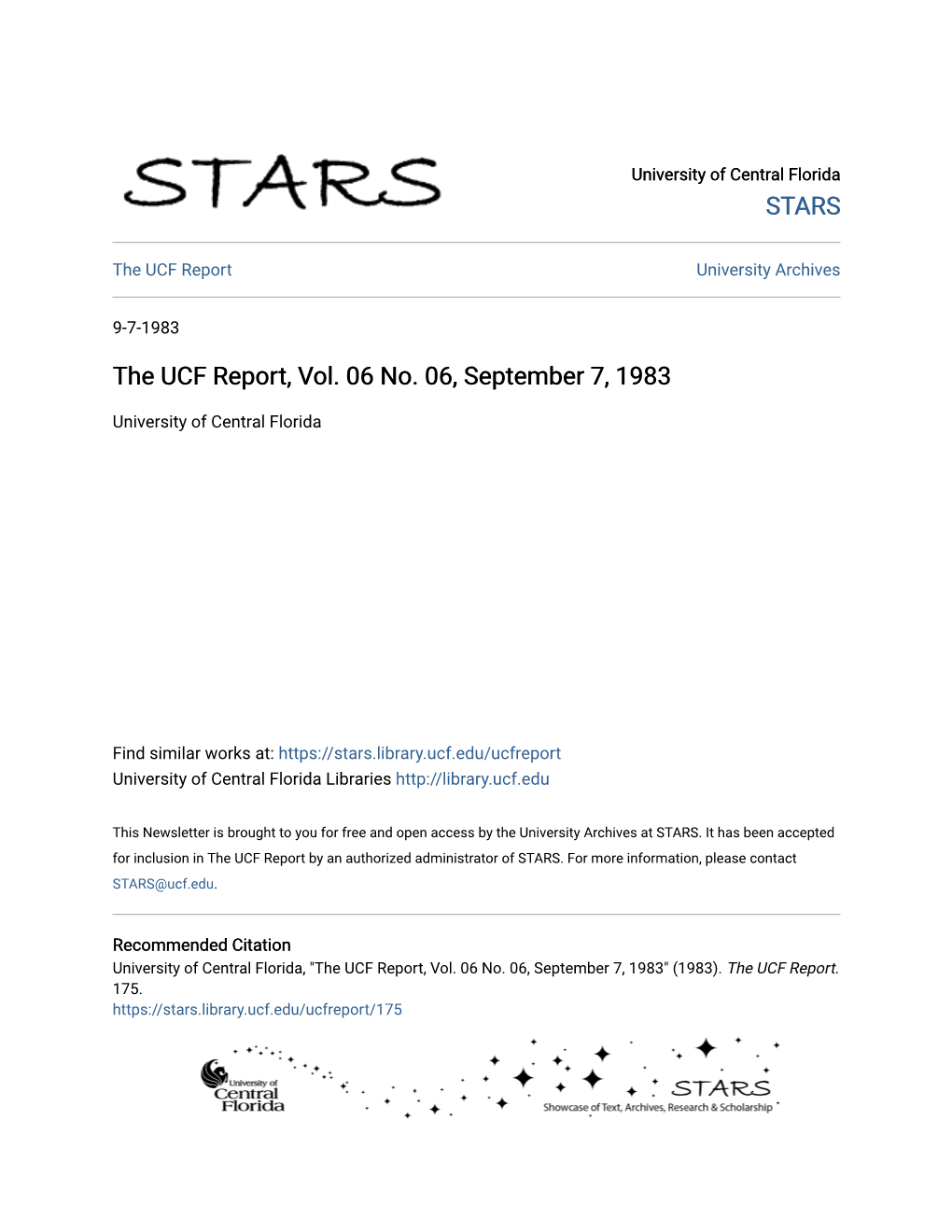 The UCF Report, Vol. 06 No. 06, September 7, 1983