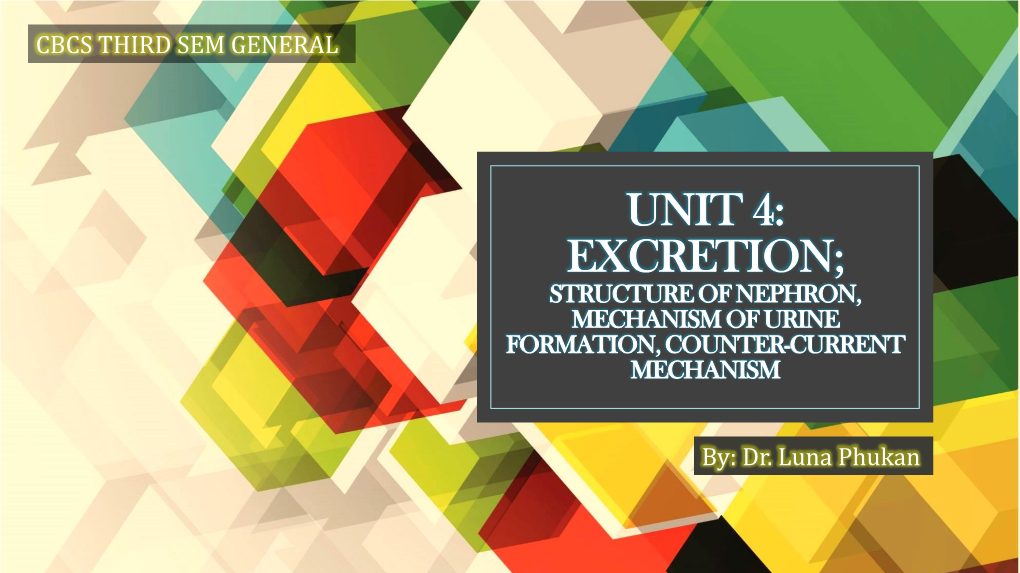 Unit 4: Excretion; Structure of Nephron, Mechanism of Urine Formation, Counter-Current Mechanism