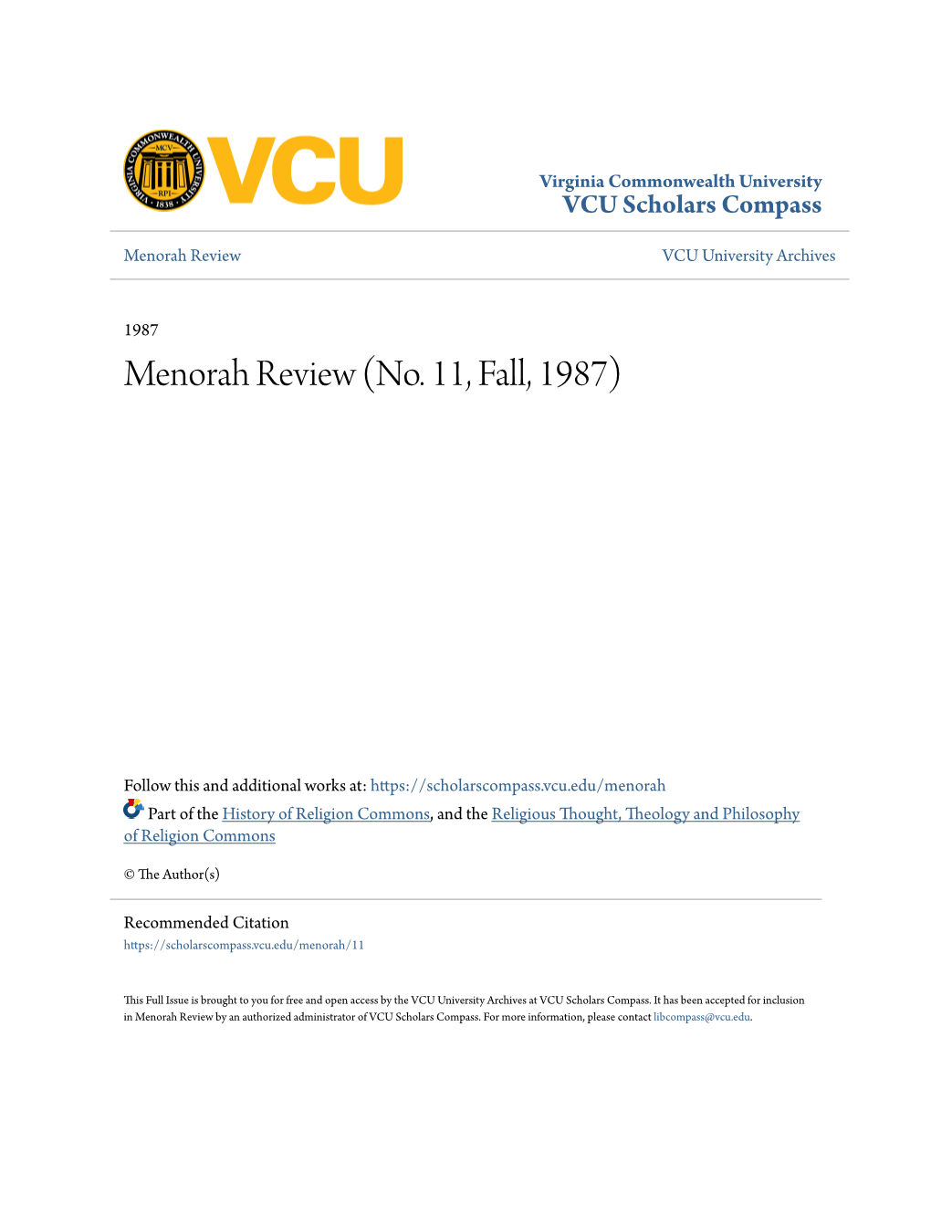 Menorah Review VCU University Archives