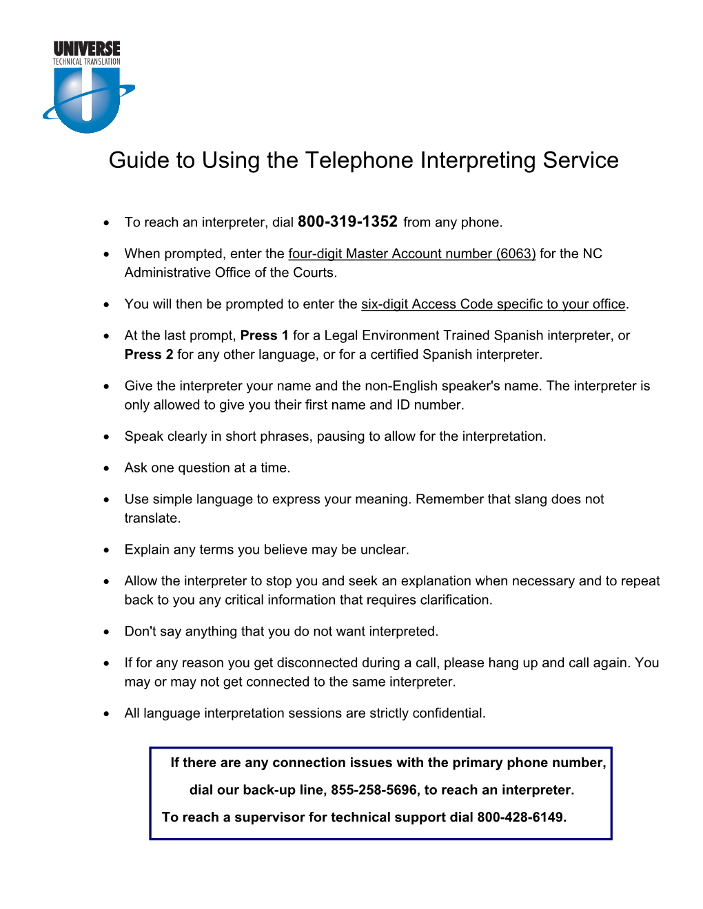 Guide to Using the Telephone Interpreting Service