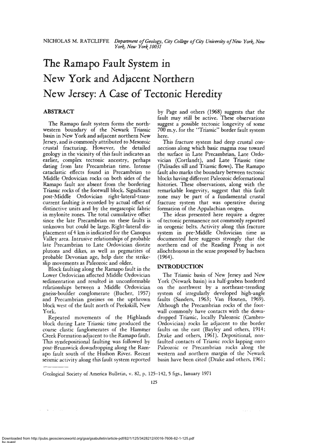 The Ramapo Fault System in New York and Adjacent Northern New Jersey: a Case of Tectonic Heredity