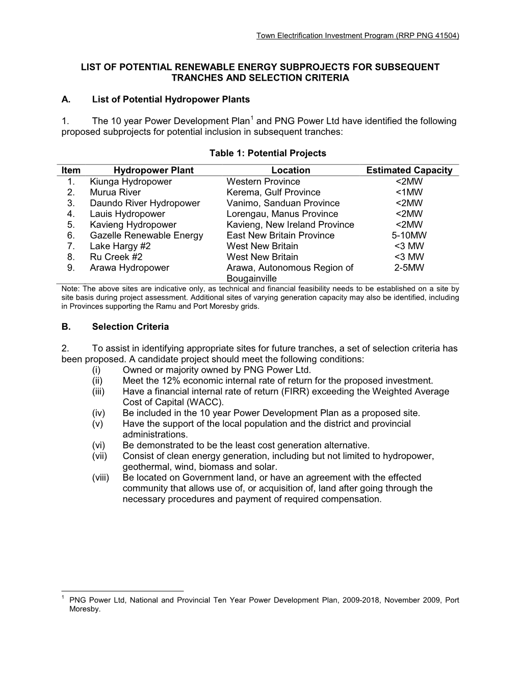 OTH: Papua New Guinea: Town Electrification Investment Program