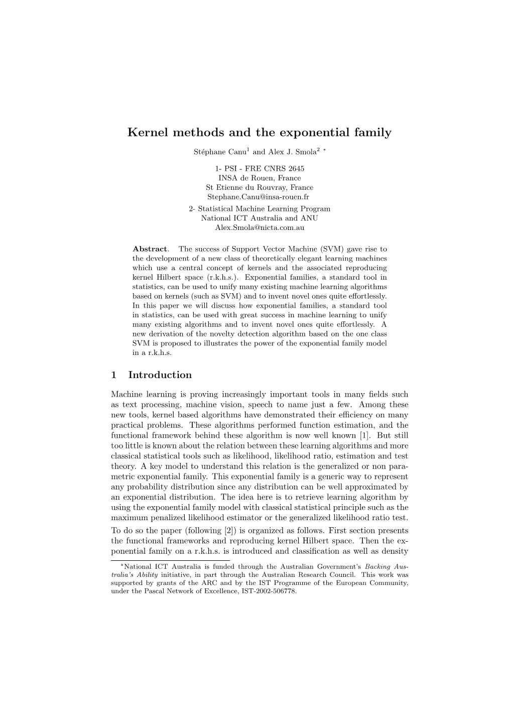 Kernel Methods and the Exponential Family