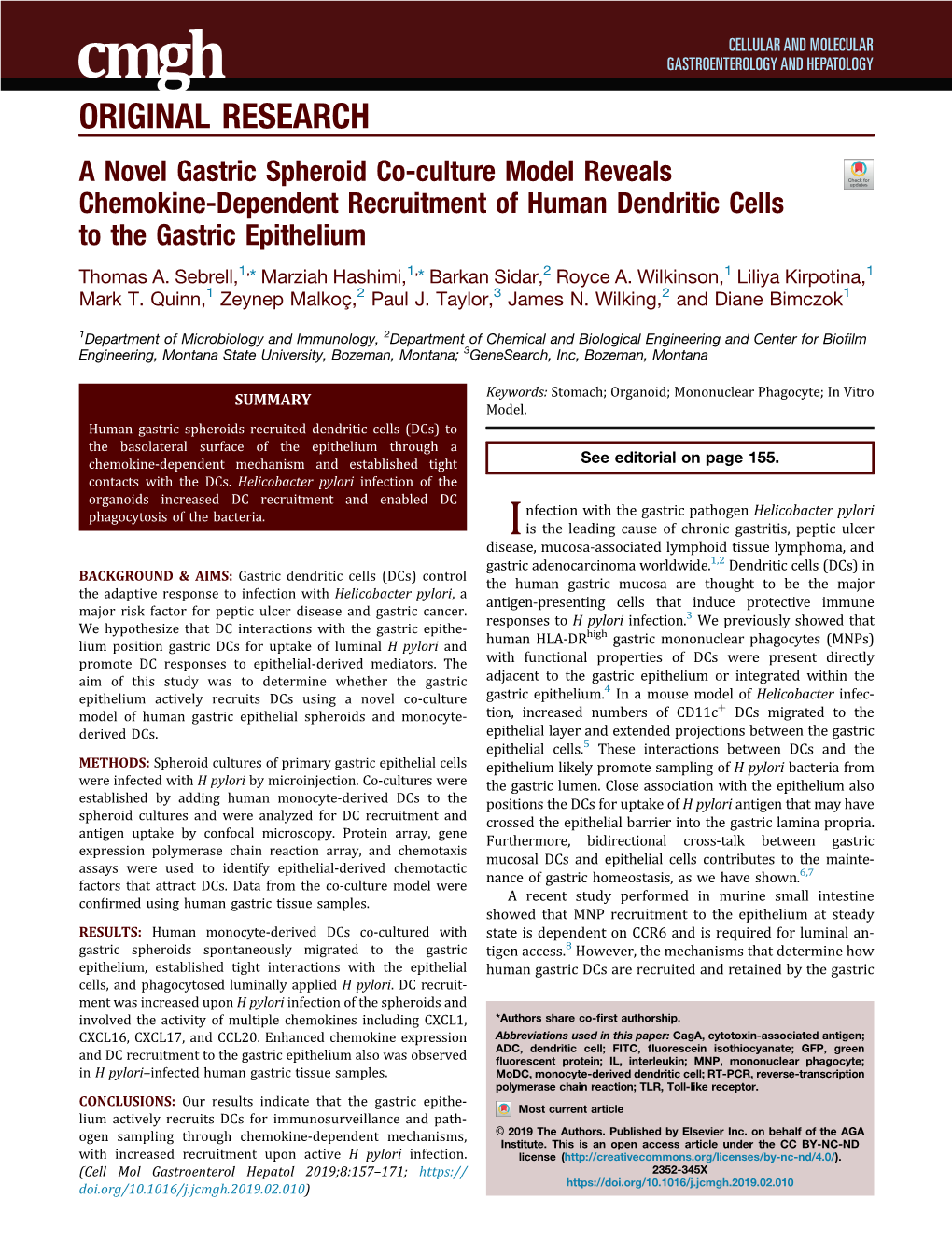 A Novel Gastric Spheroid Co-Culture Model Reveals Chemokine-Dependent Recruitment of Human Dendritic Cells to the Gastric Epithelium Thomas A