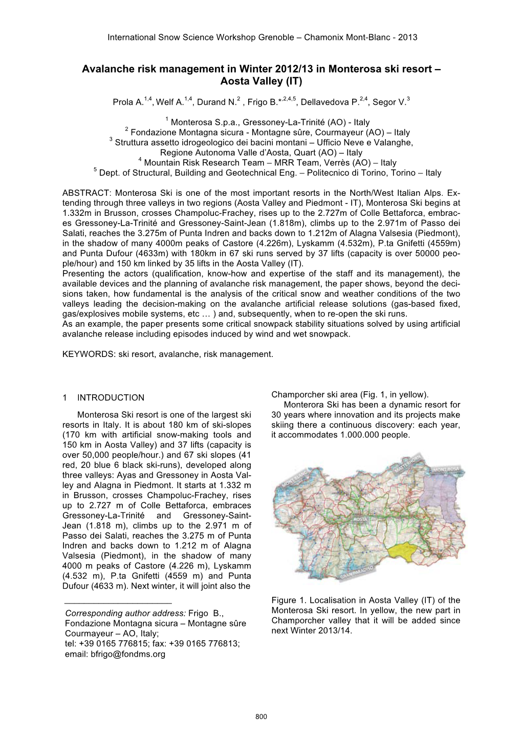 Avalanche Risk Management in Winter 2012/13 in Monterosa Ski Resort – Aosta Valley (IT)