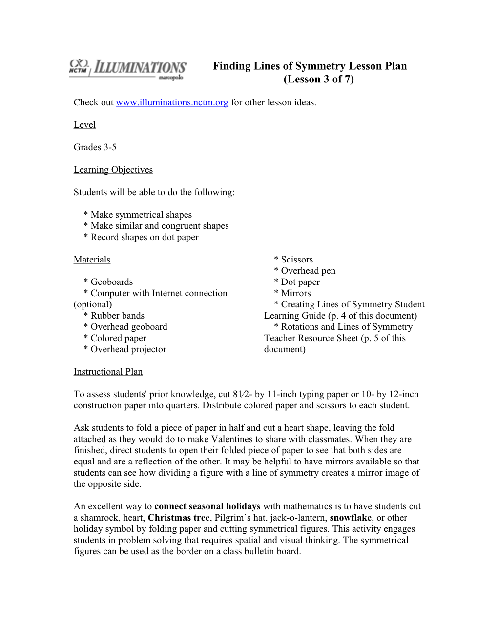 Finding Lines of Symmetry Lesson Plan (Lesson 3 of 7)