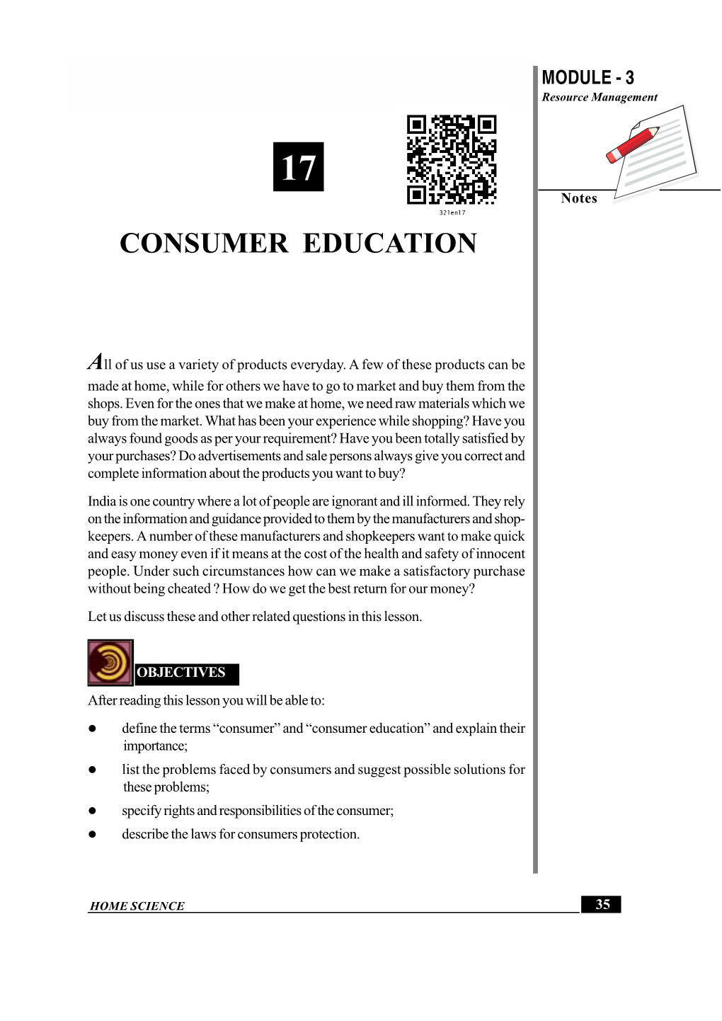 Consumer Education MODULE - 3 Resource Management