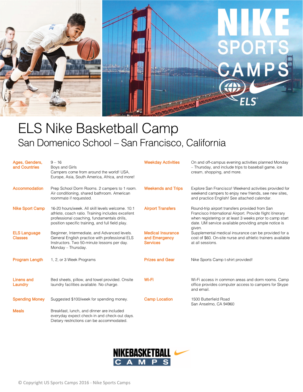 ELS Nike Basketball Camp San Domenico School – San Francisco, California