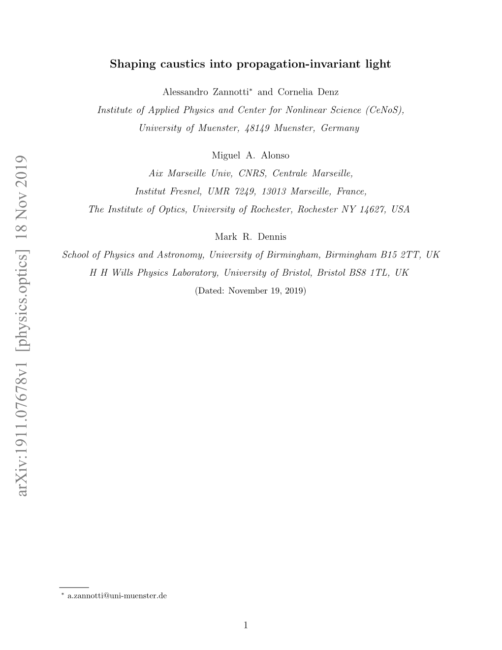 Arxiv:1911.07678V1 [Physics.Optics] 18 Nov 2019