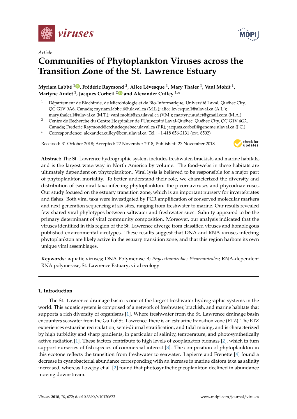 Communities of Phytoplankton Viruses Across the Transition Zone of the St