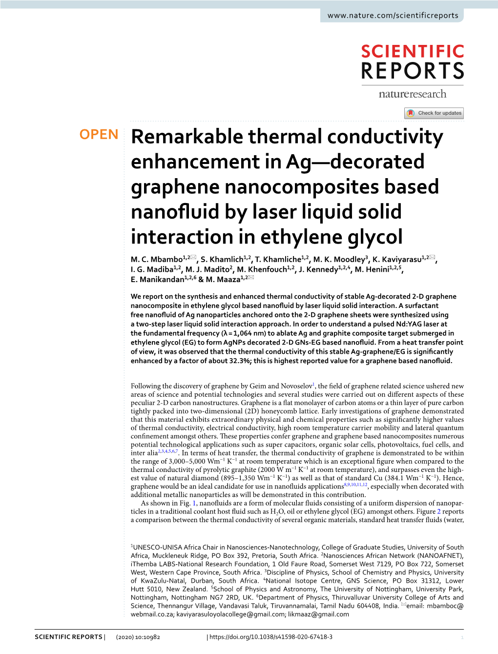 Remarkable Thermal Conductivity Enhancement in Ag—Decorated Graphene Nanocomposites Based Nanofuid by Laser Liquid Solid Interaction in Ethylene Glycol M