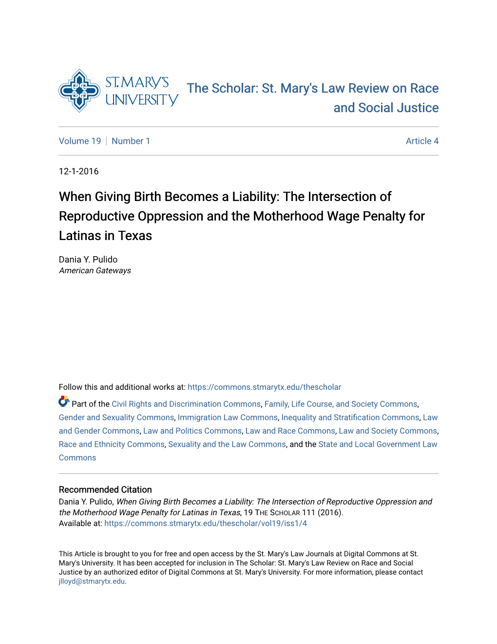 When Giving Birth Becomes a Liability: the Intersection of Reproductive Oppression and the Motherhood Wage Penalty for Latinas in Texas