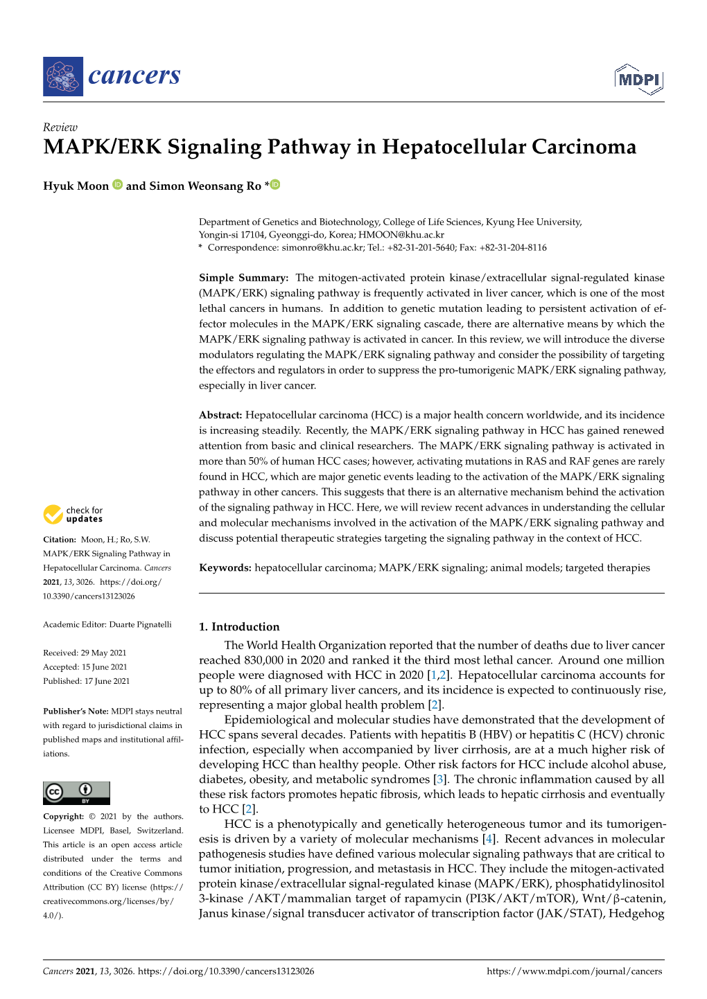 MAPK/ERK Signaling Pathway in Hepatocellular Carcinoma