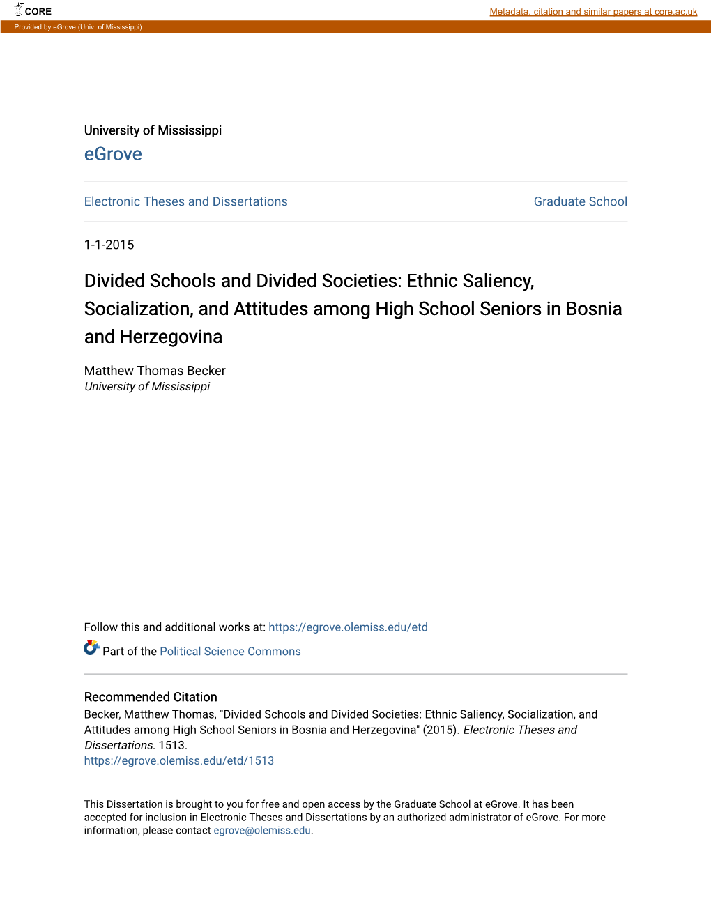 Ethnic Saliency, Socialization, and Attitudes Among High School Seniors in Bosnia and Herzegovina