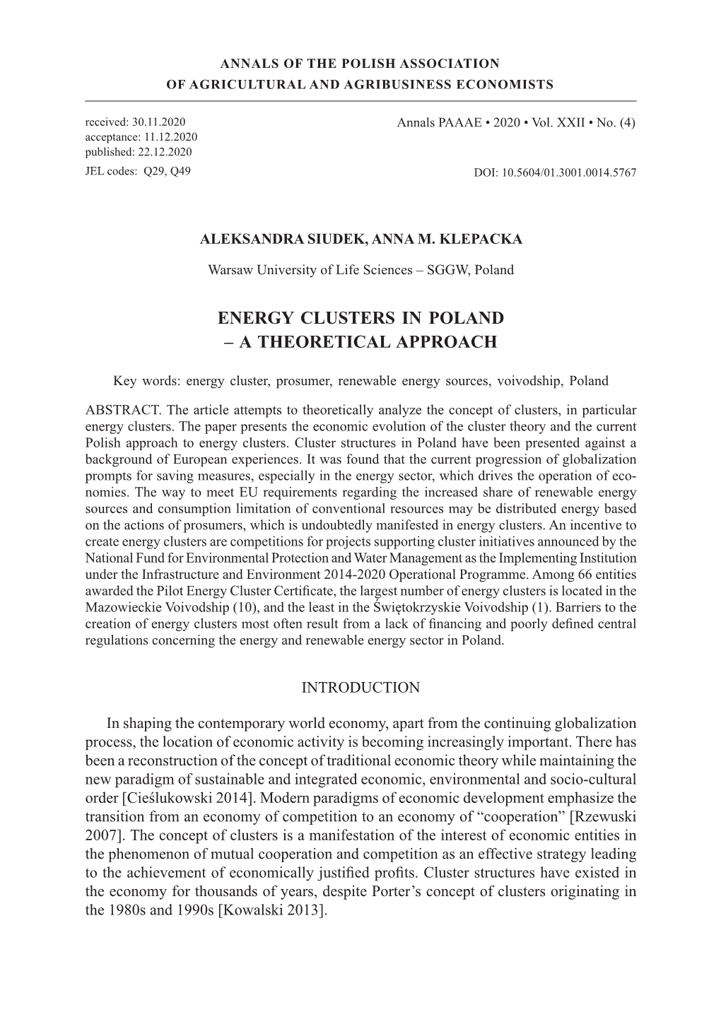 Energy Clusters in Poland – a Theoretical Approach