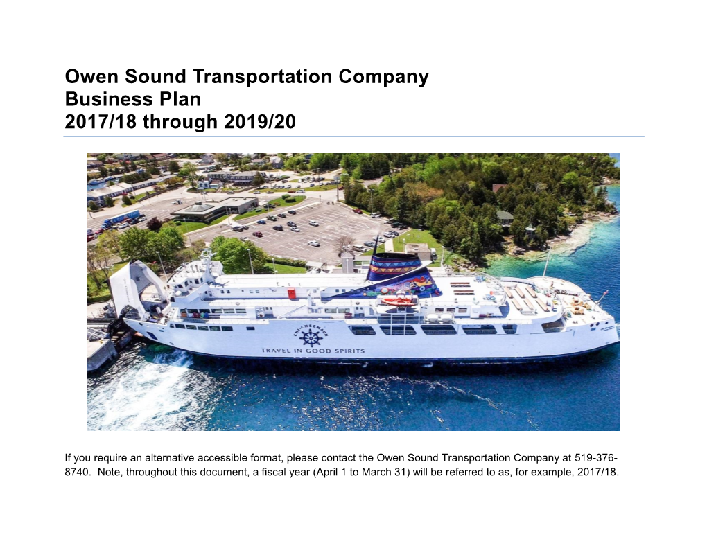 Owen Sound Transportation Company Business Plan 2017/18 Through 2019/20