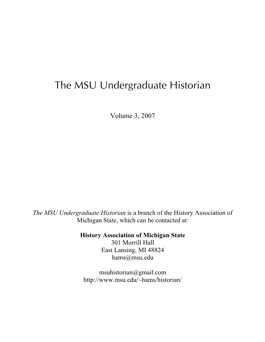 The MSU Undergraduate Historian