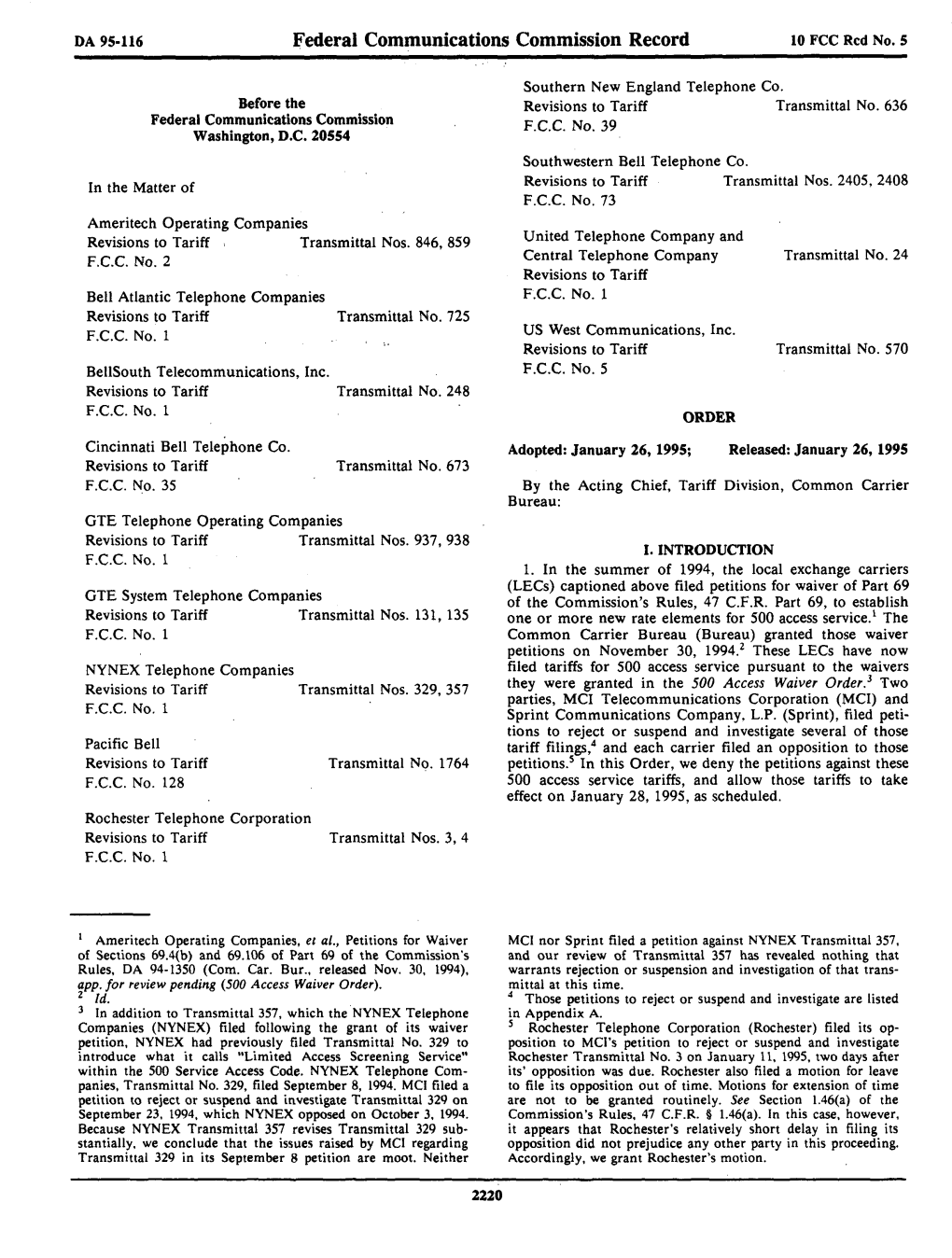 Federal Communications Commission Record 10 FCC Red No