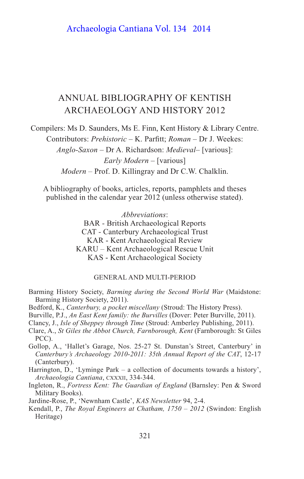 Kentish Bibliography 2012