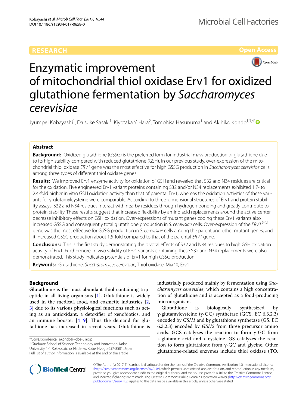 Enzymatic Improvement of Mitochondrial Thiol Oxidase Erv1 For