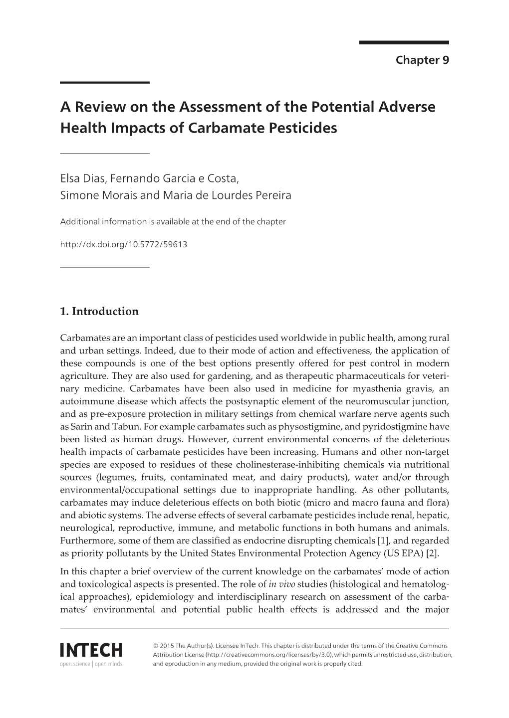 A Review on the Assessment of the Potential Adverse Health Impacts of Carbamate Pesticides