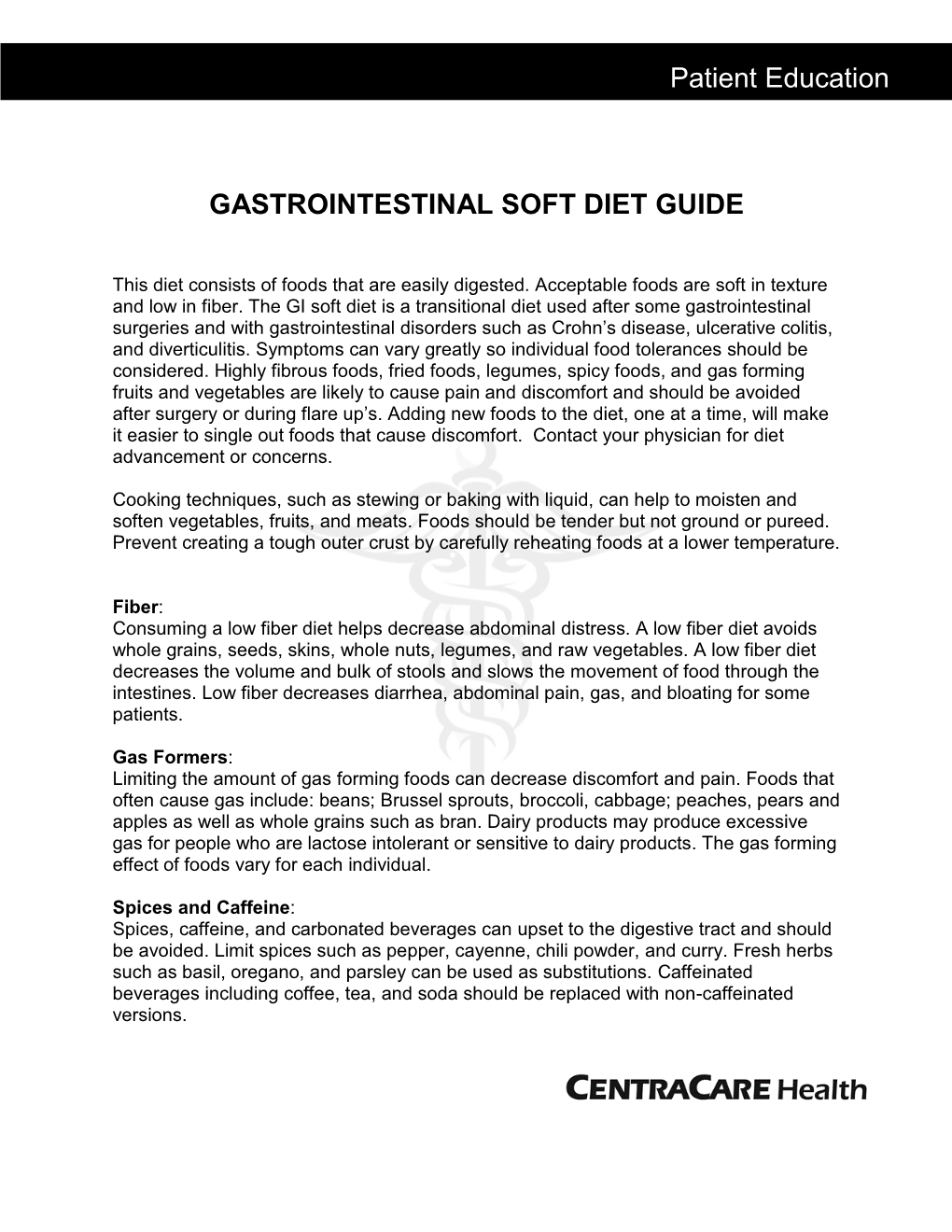 Gastrointestinal Soft Diet Guide