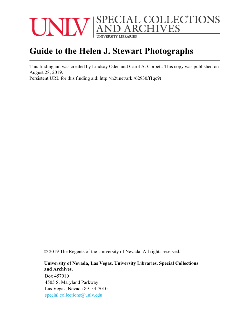 Guide to the Helen J. Stewart Photographs