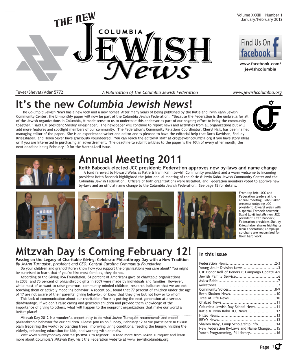 It's the New Columbia Jewish News! Annual Meeting 2011 Mitzvah Day