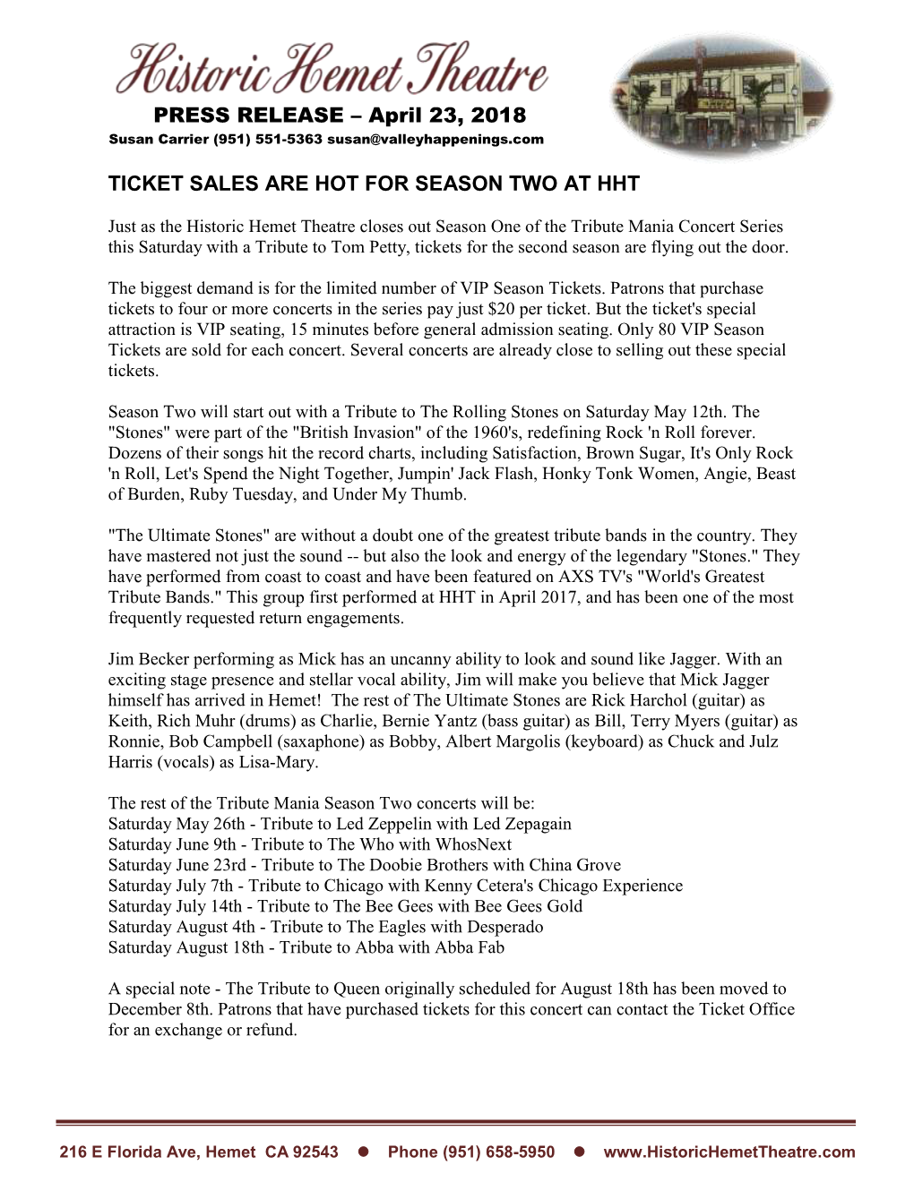 Ticket Sales Are Hot for Season Two at Hht