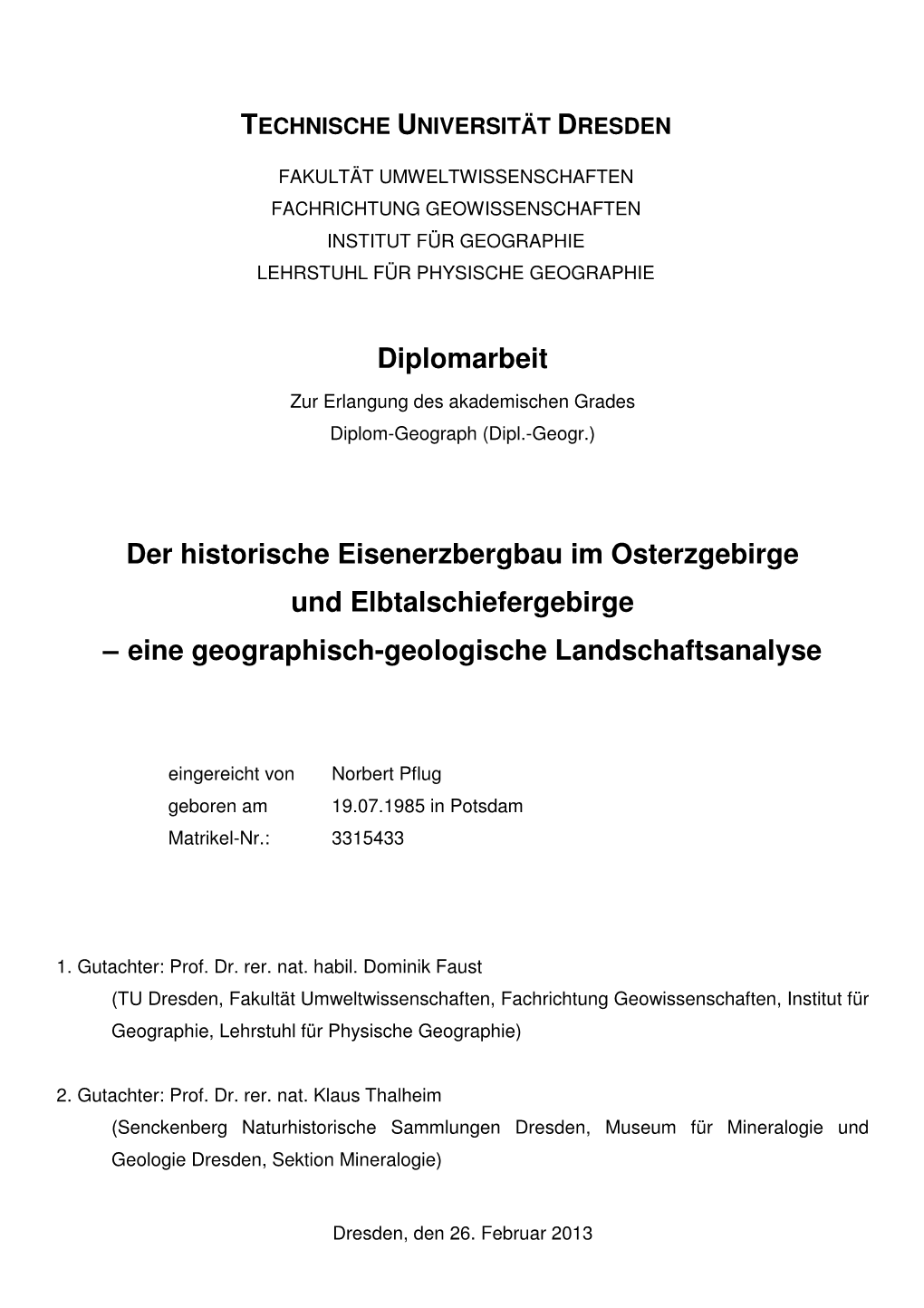 Diplomarbeit Der Historische Eisenerzbergbau Im Osterzgebirge