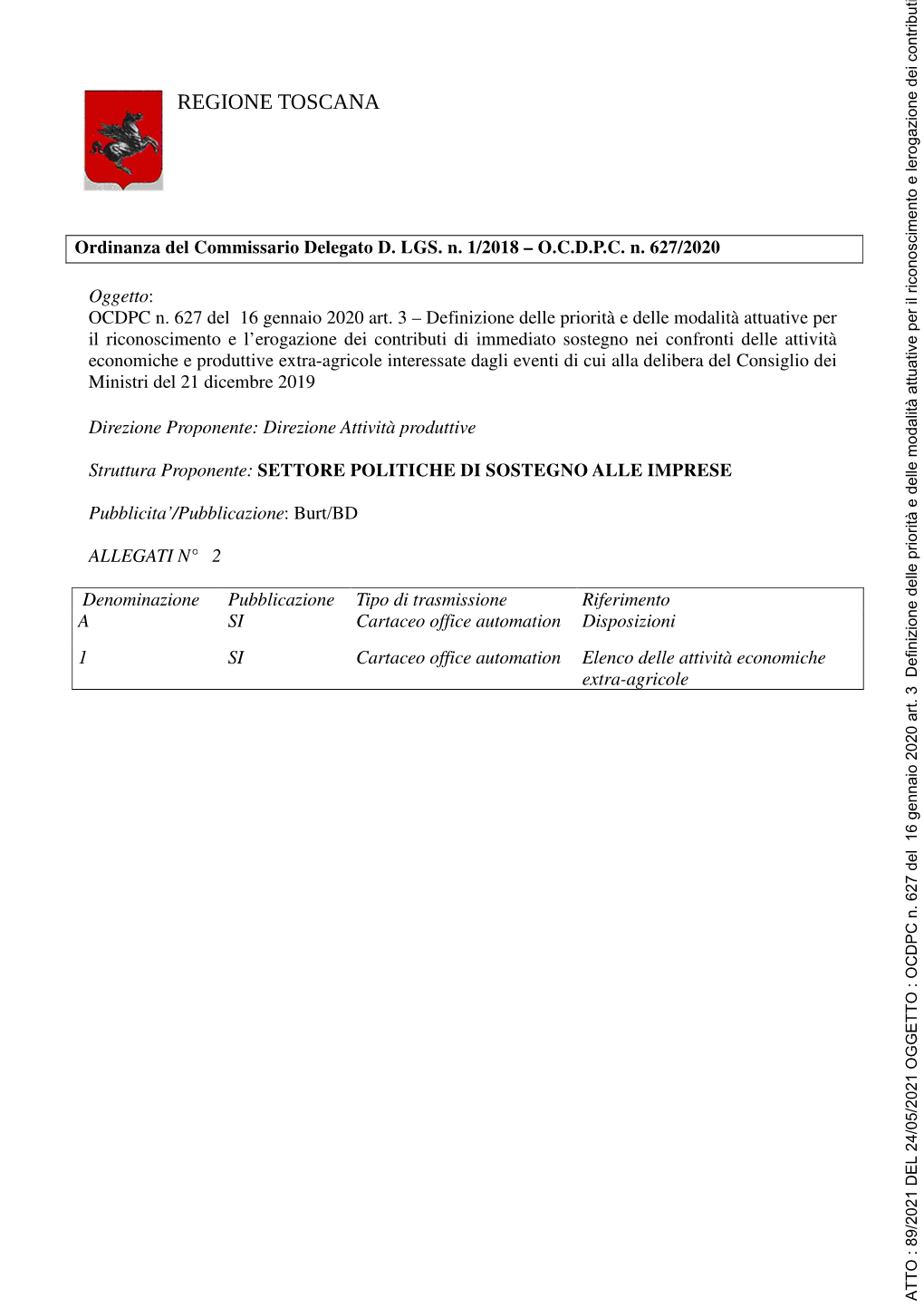 Ordinanza Del Commissario Delegato D. LGS. N. 1/2018 – O.C.D.P.C