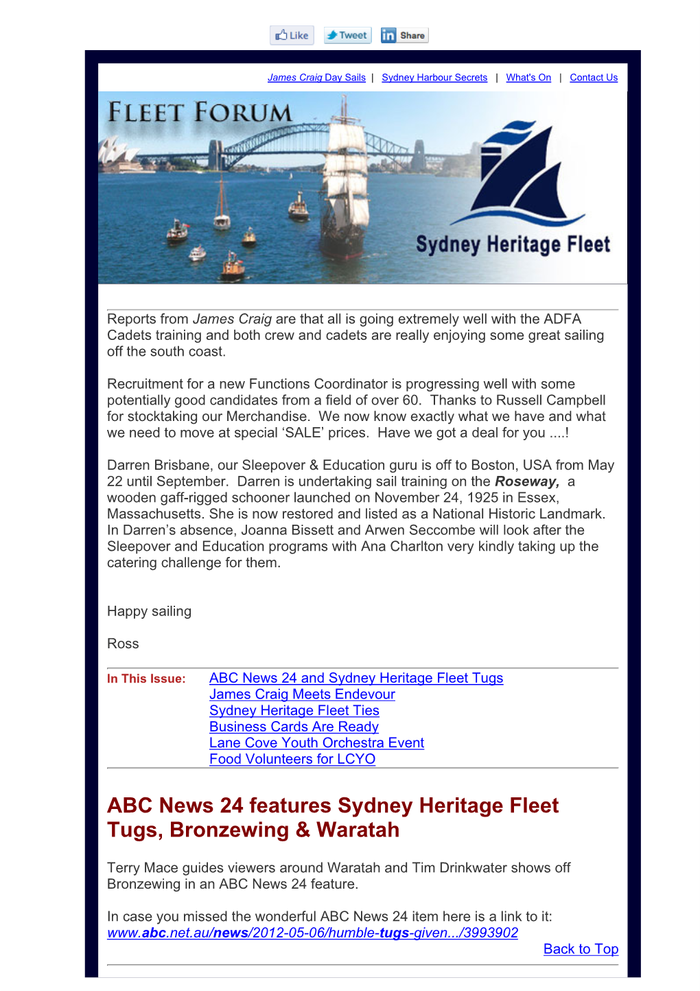 ABC News 24 Features Sydney Heritage Fleet Tugs, Bronzewing & Waratah