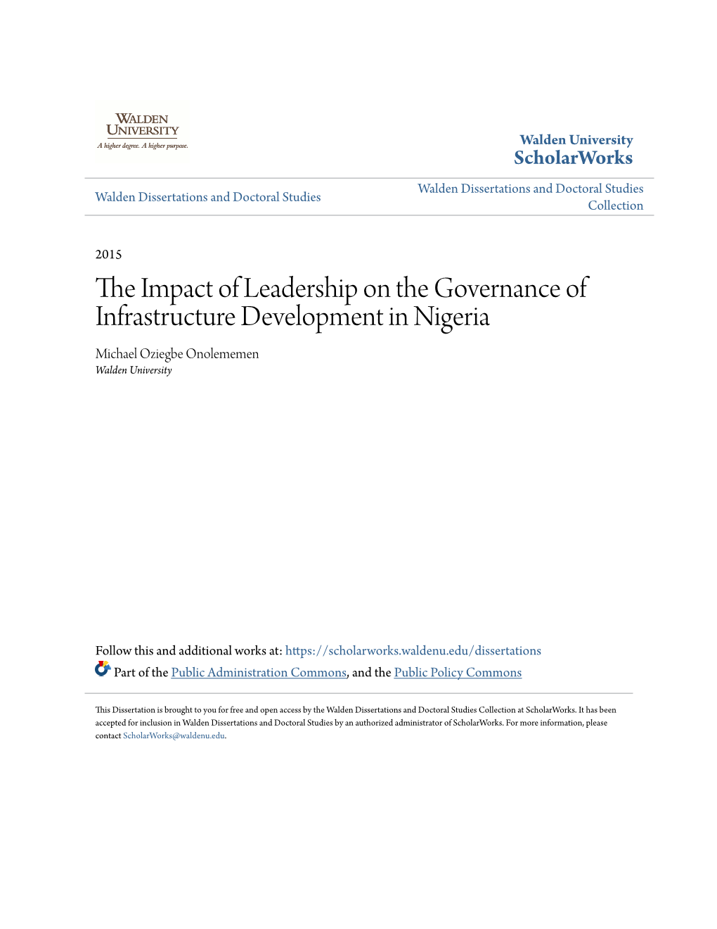 The Impact of Leadership on the Governance of Infrastructure Development in Nigeria