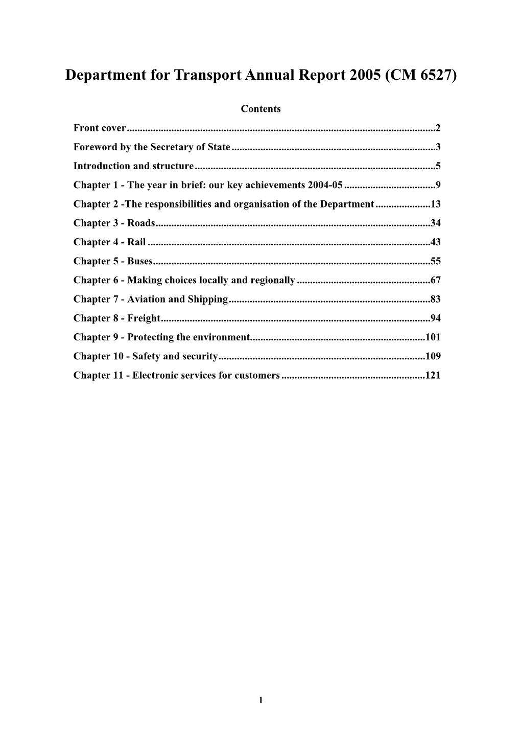 Department for Transport Annual Report 2005 CM 6527