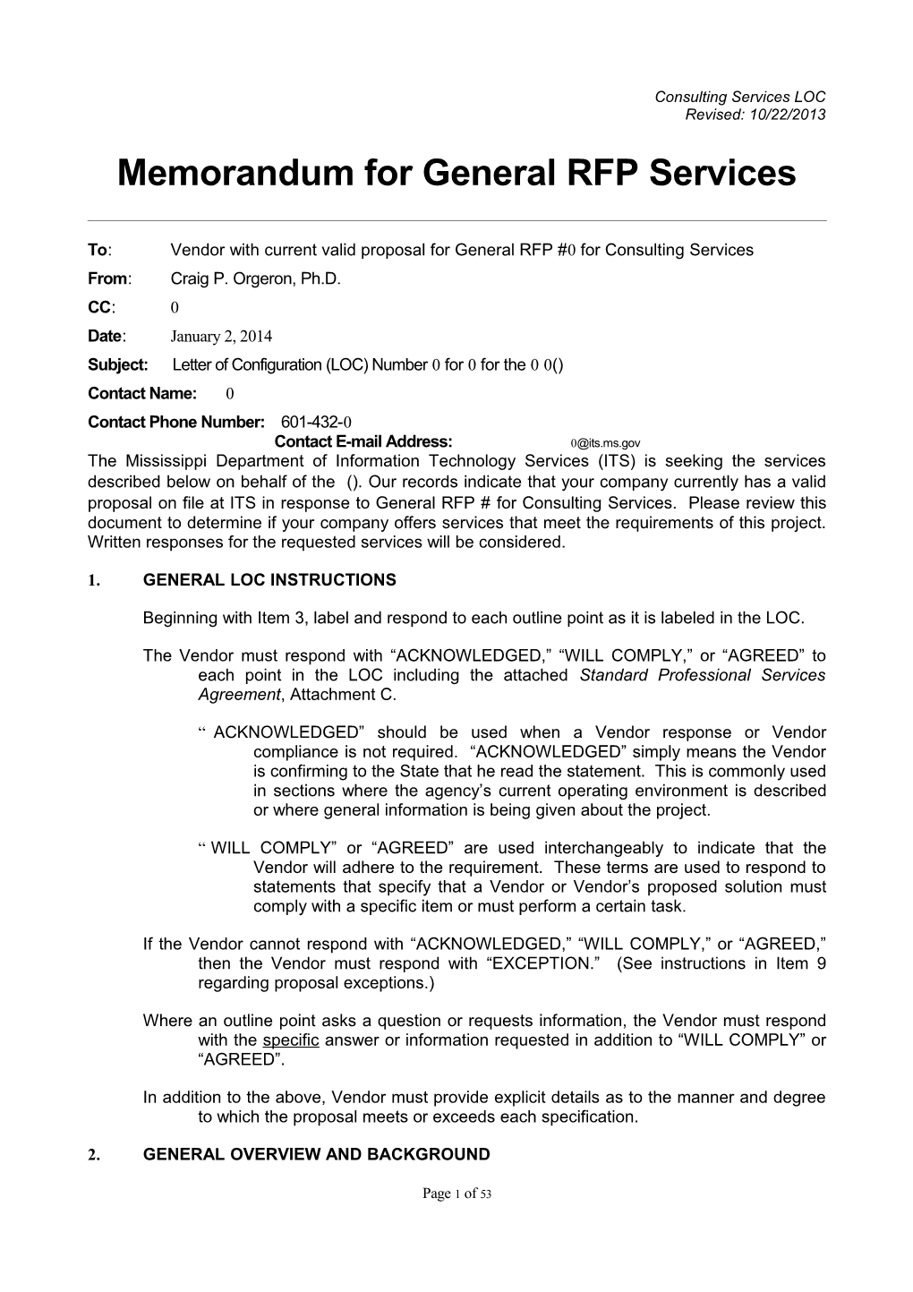 Memorandum for General RFP Configuration s14