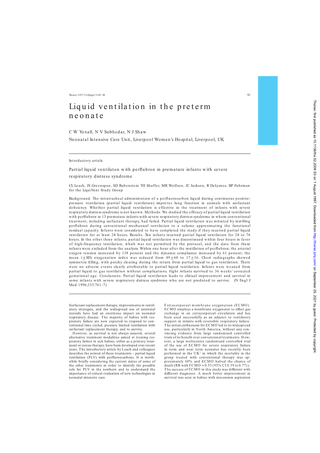 Liquid Ventilation in the Preterm Neonate