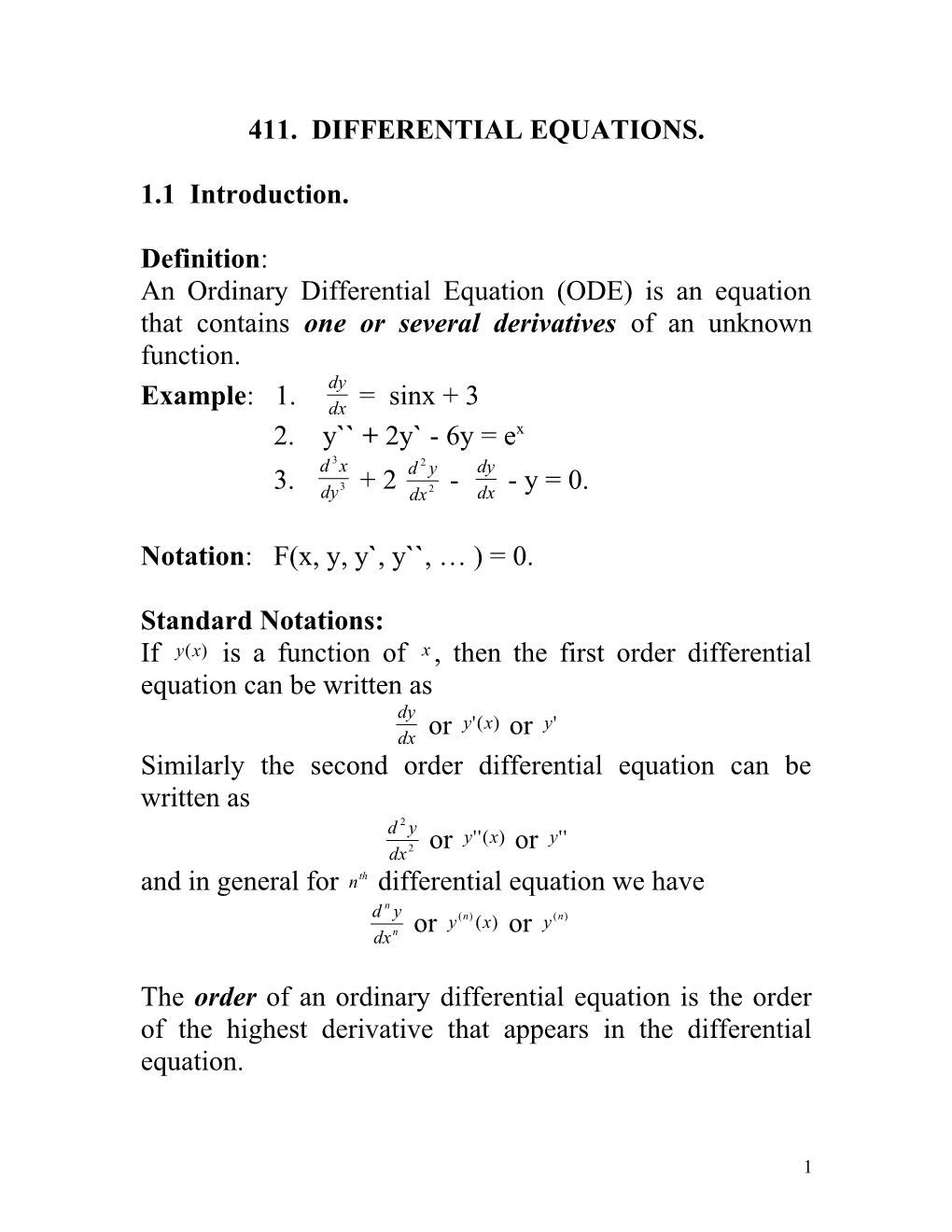 411. Differential Equations