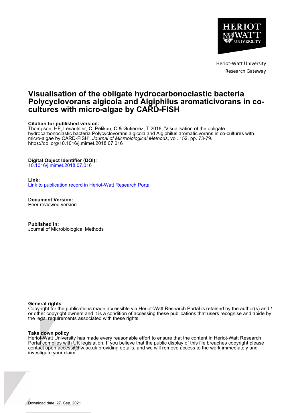 Visualisation of the Obligate Hydrocarbonoclastic Bacteria