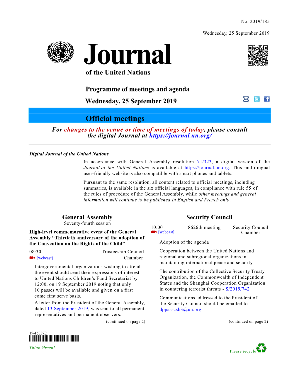 Journal Unit (E-Mail Journal@Un.Org; Tel