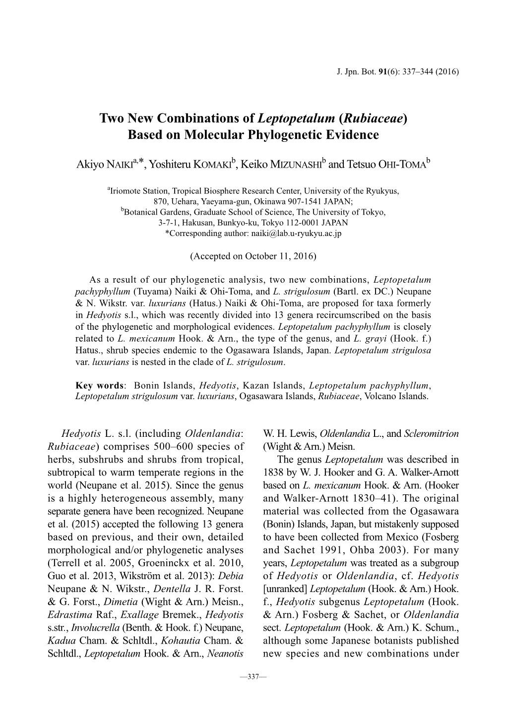 Based on Molecular Phylogenetic Evidence