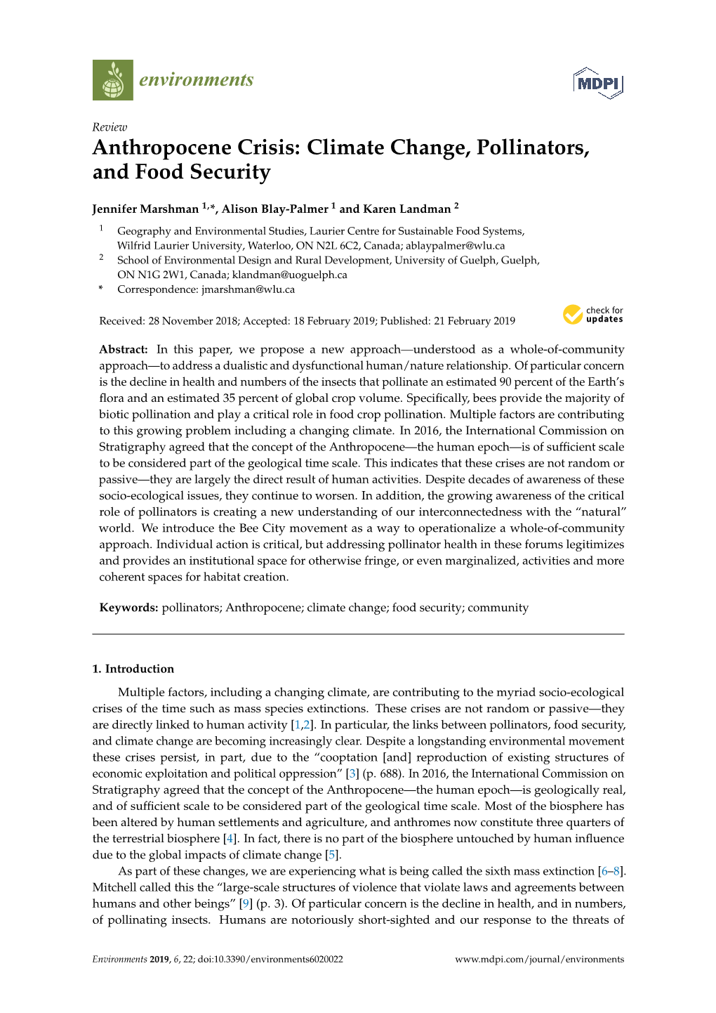 Climate Change, Pollinators, and Food Security