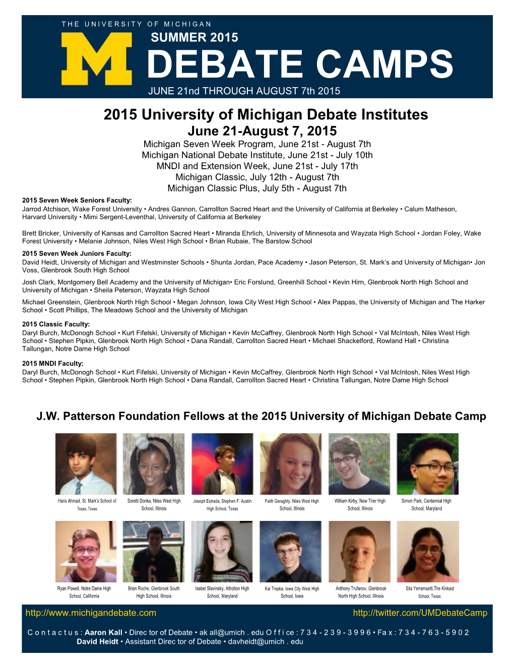 DEBATE CAMPS JUNE 21Nd THROUGH AUGUST 7Th 2015