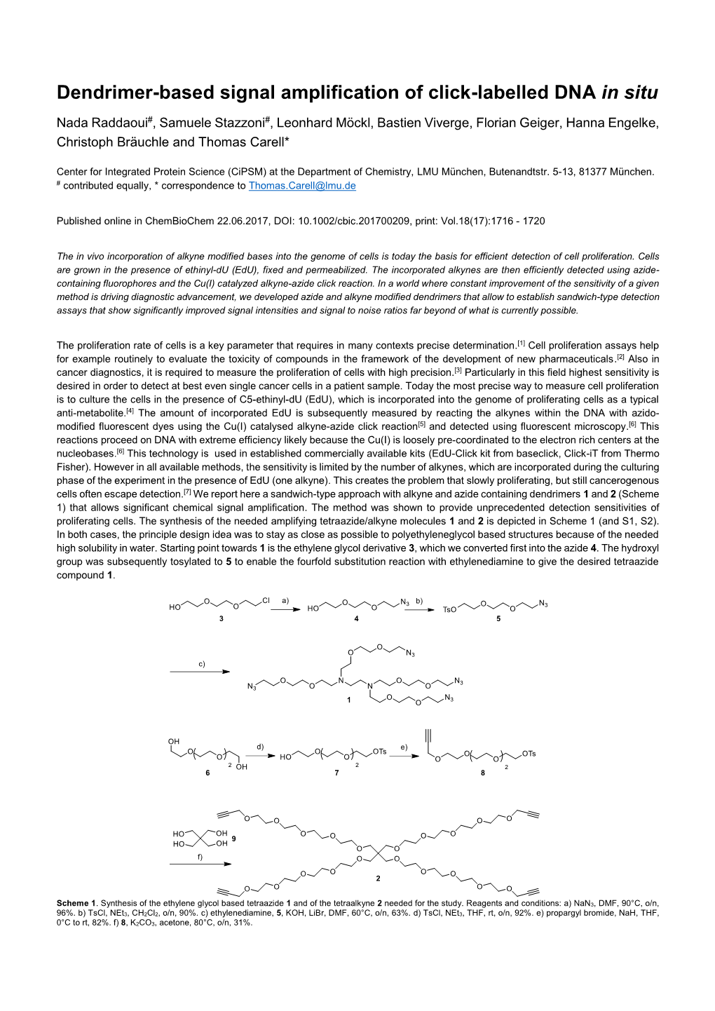 Dendrimer-Based Signal Amplification of Click-Labelled DNA in Situ