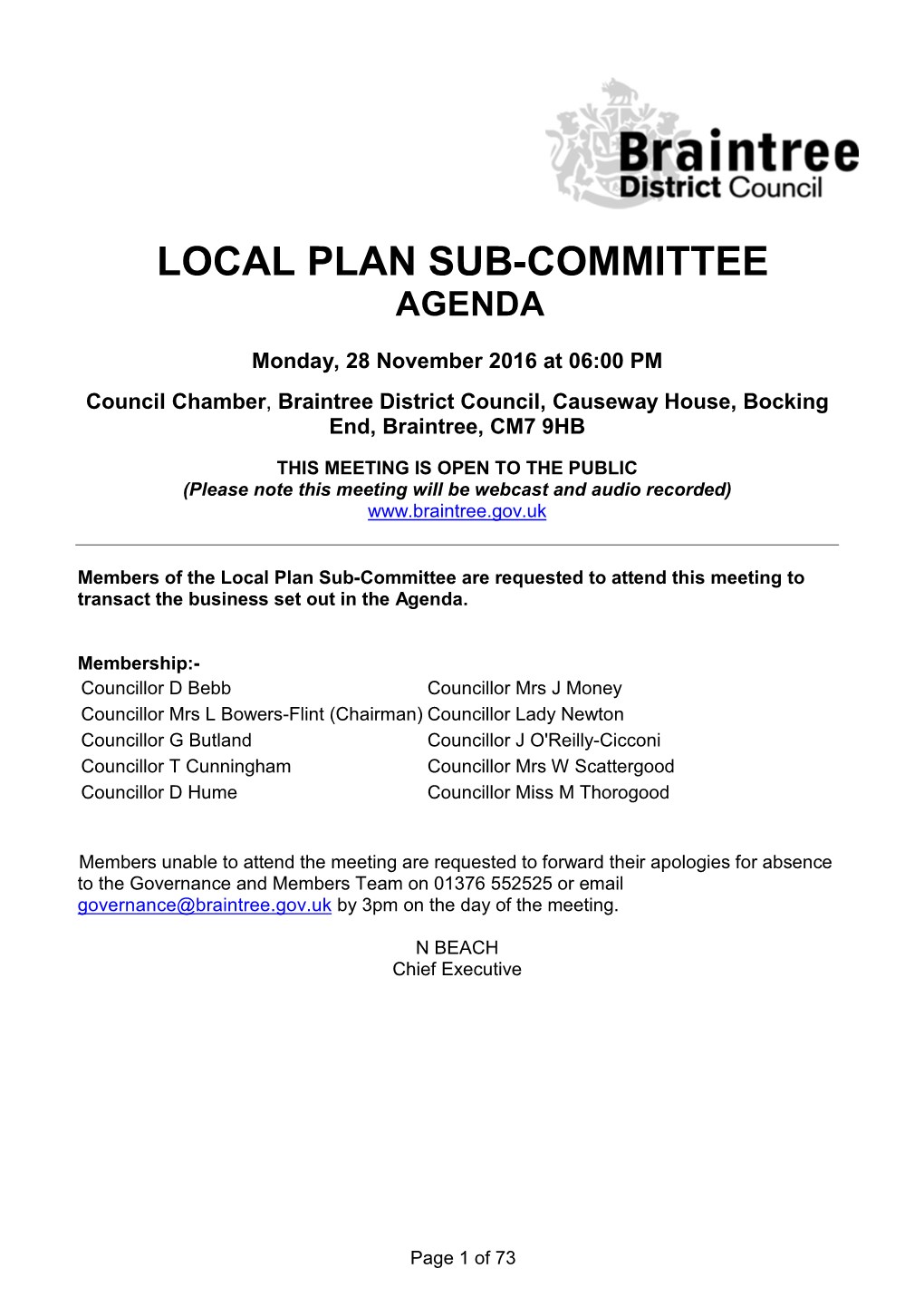 Local Plan Sub-Committee Agenda