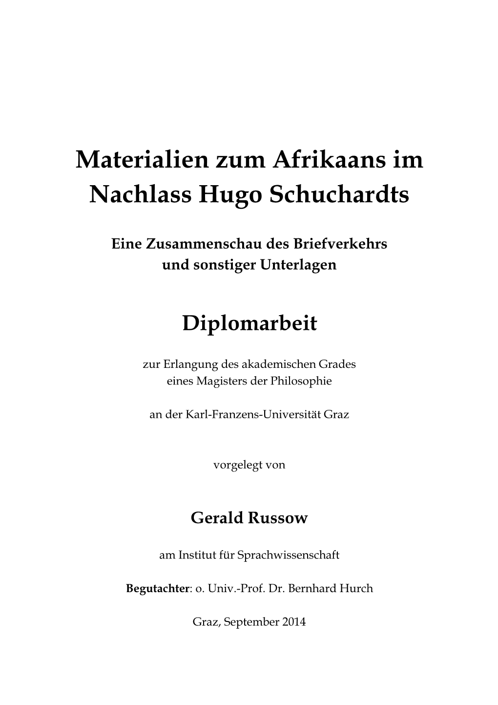 Materialien Zum Afrikaans Im Nachlass Hugo Schuchardts