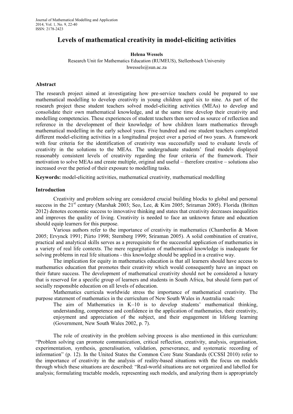 Levels of Mathematical Creativity in Model-Eliciting Activities